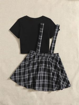 shoop children`s clothes OYOANGLE סט חצאית 2 חלקים לבנות סט בגדי קיץ סט חולצת טי וחצאית אוברול