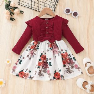 shoop children`s clothes VINUOKER פעוט ילדה קיץ סתיו פרחוני שמלת תינוק בנות שמלה קיצית בנות מקרית בגדים שמלה לילדים בנות קטנות בגדים