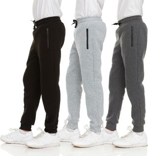 shoop children`s clothes PURE CHAMP 3Pk מכנסי טרנינג לבנים פליז אתלטי אימון ילדים בגדי ריצה לבנים עם כיס רוכסן ושרוך הידוק מידה 4-20