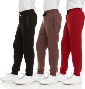 shoop children`s clothes PURE CHAMP 3Pk מכנסי טרנינג לבנים פליז אתלטי אימון ילדים בגדי ריצה לבנים עם כיס רוכסן ושרוך הידוק מידה 4-20