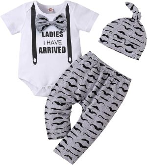 בגדי תינוקות בנים תלבושות 3 חלקים קיץ לתינוקות ניו בורן חמוד הדפס אותיות אוברול שרוול קצר + מכנסיים + כובע